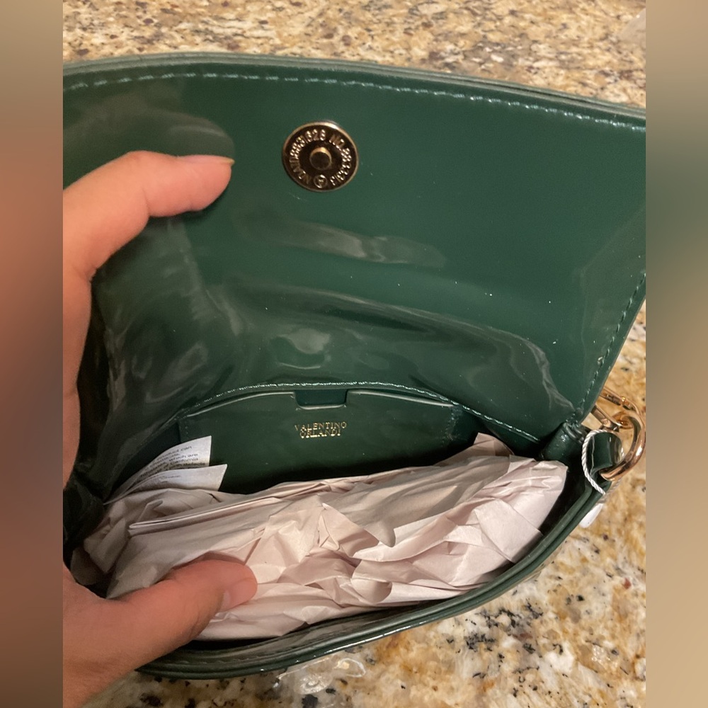 Valentino Orlandi Dark Green Vegan Patent Leather Crossbody Bag NWT - Picture 4 of 4